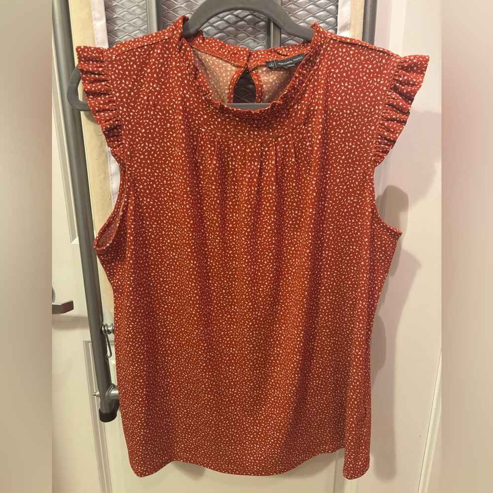 Adrianna Papell Rust Printed Ruffle Sleeve Blouse